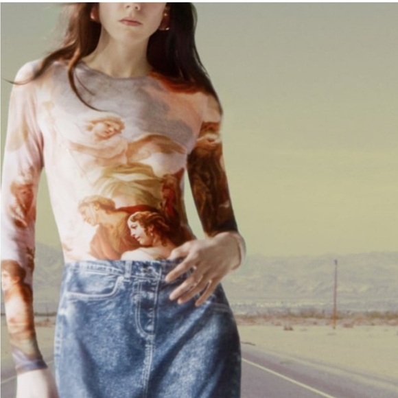 Zara printed tulle long sleeve bodysuit Luca Giordano print NWT - Picture 2 of 6